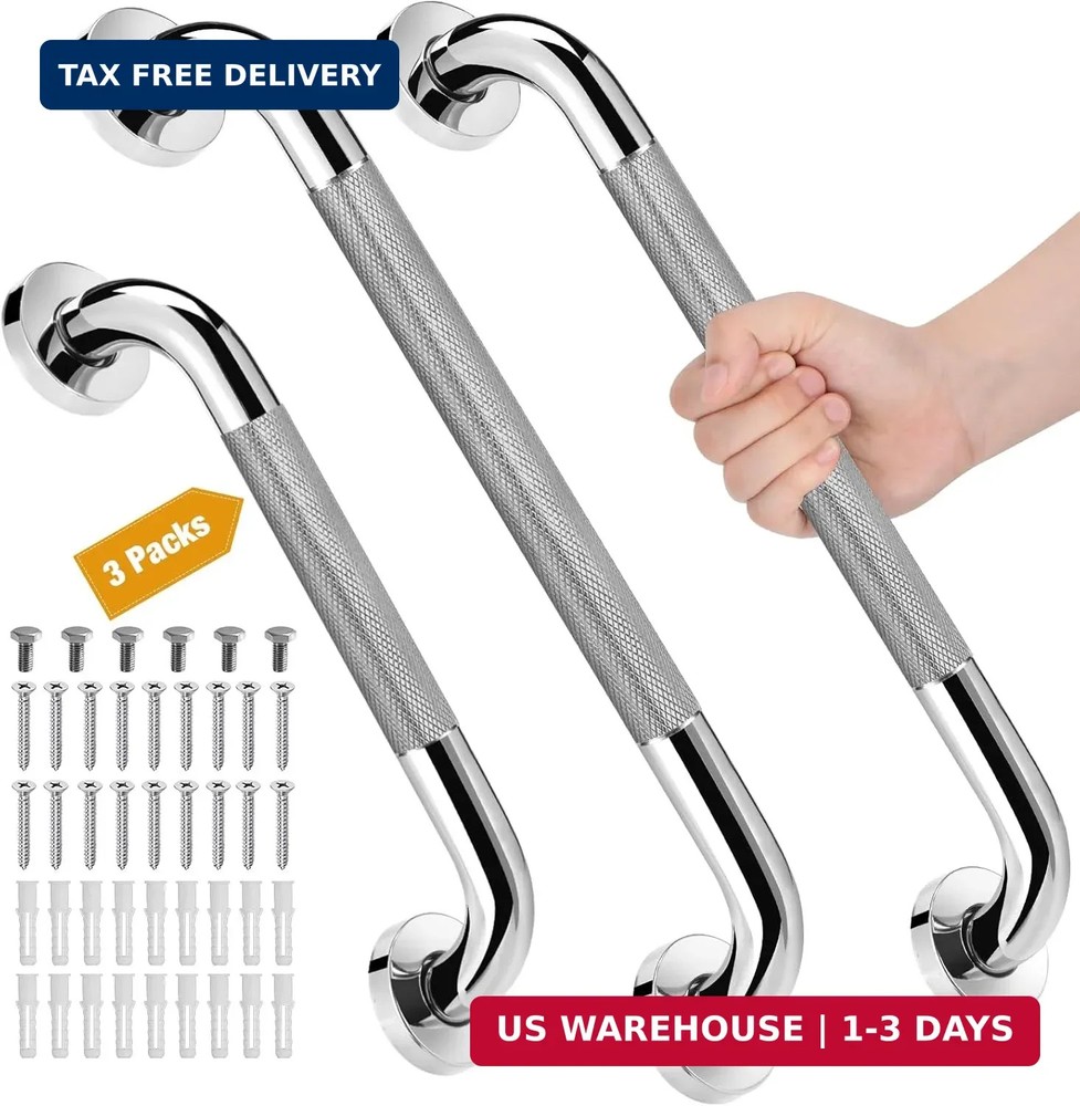 3 Packs Shower Grab Bars for Bathroom, 2 x 16 Inch & 1 x 12 Inch Safety Handicap