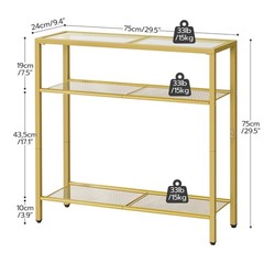 Hoobro 29.5 Narrow Console Table 3-Tier Tempered Glass Sofa Table Modern