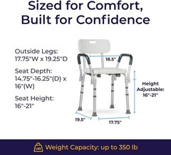Drive Medical Shower Chair with Back & Arms Adjustable Height Bath Seat
