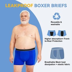 Men’s Leakproof Incontinence Boxer Briefs – 200ml Absorbent Cotton Underwear, 5