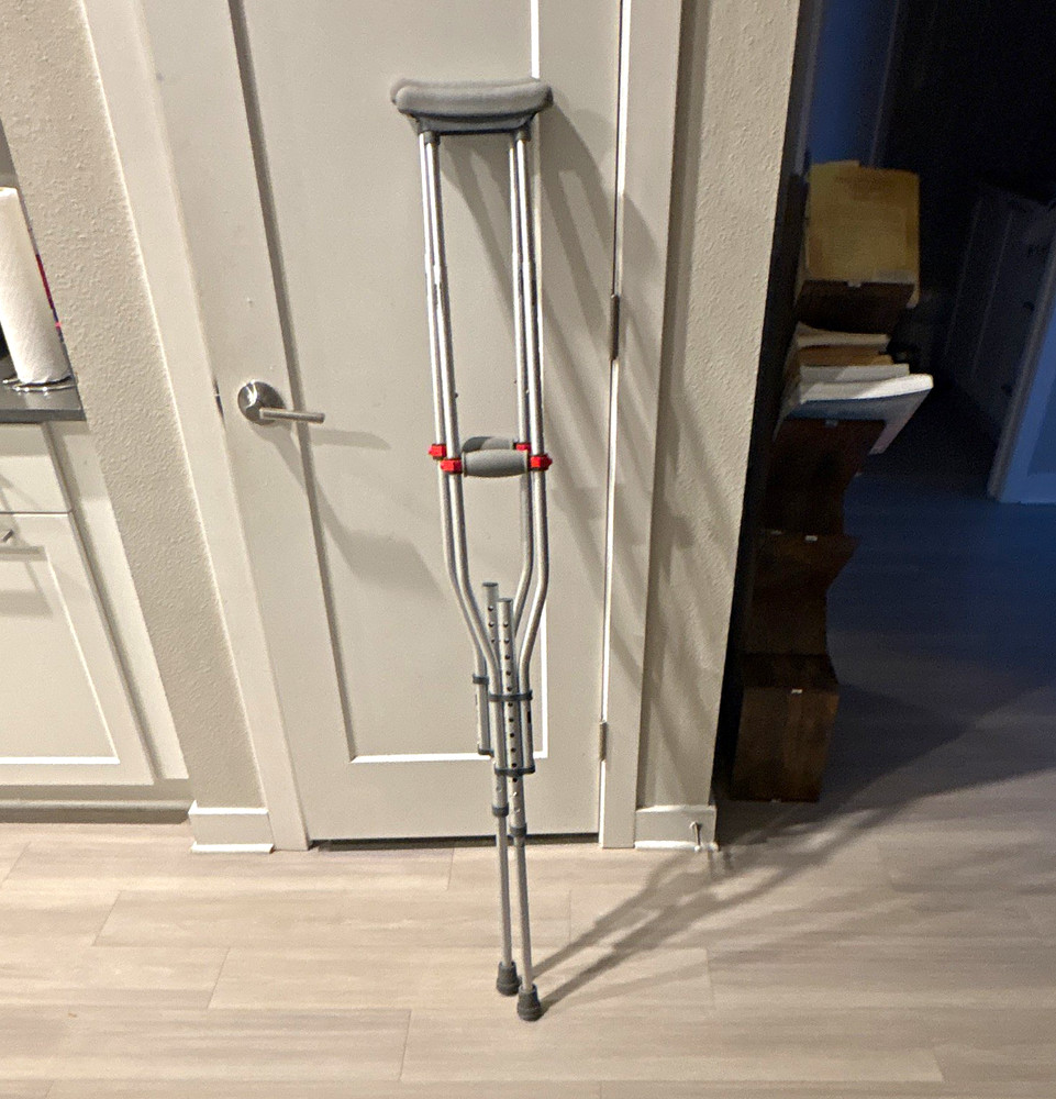 Adjustable Ergonomic Forearm Crutches Pair w/ Handgrip Silver Gray Red