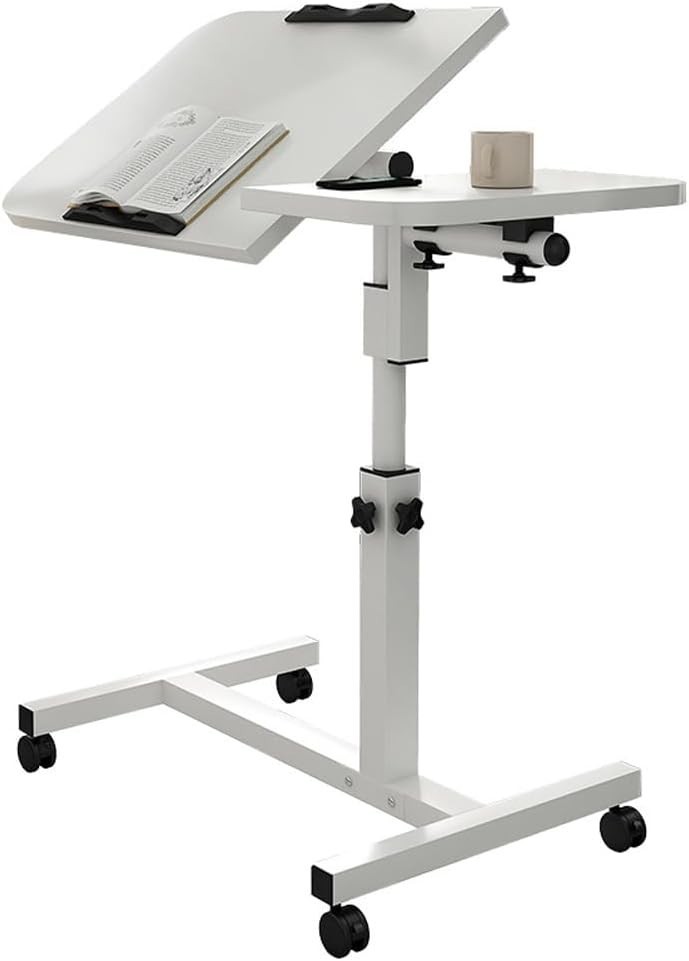 Adjustable Overbed Bedside Table with Wheels, Bed Desk, Over The Bed Table