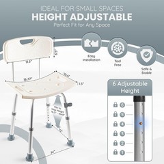 Shower Chair Adjustable Height 14.5×15.5 Aluminum Heavy Duty 350 lbs Safety B…