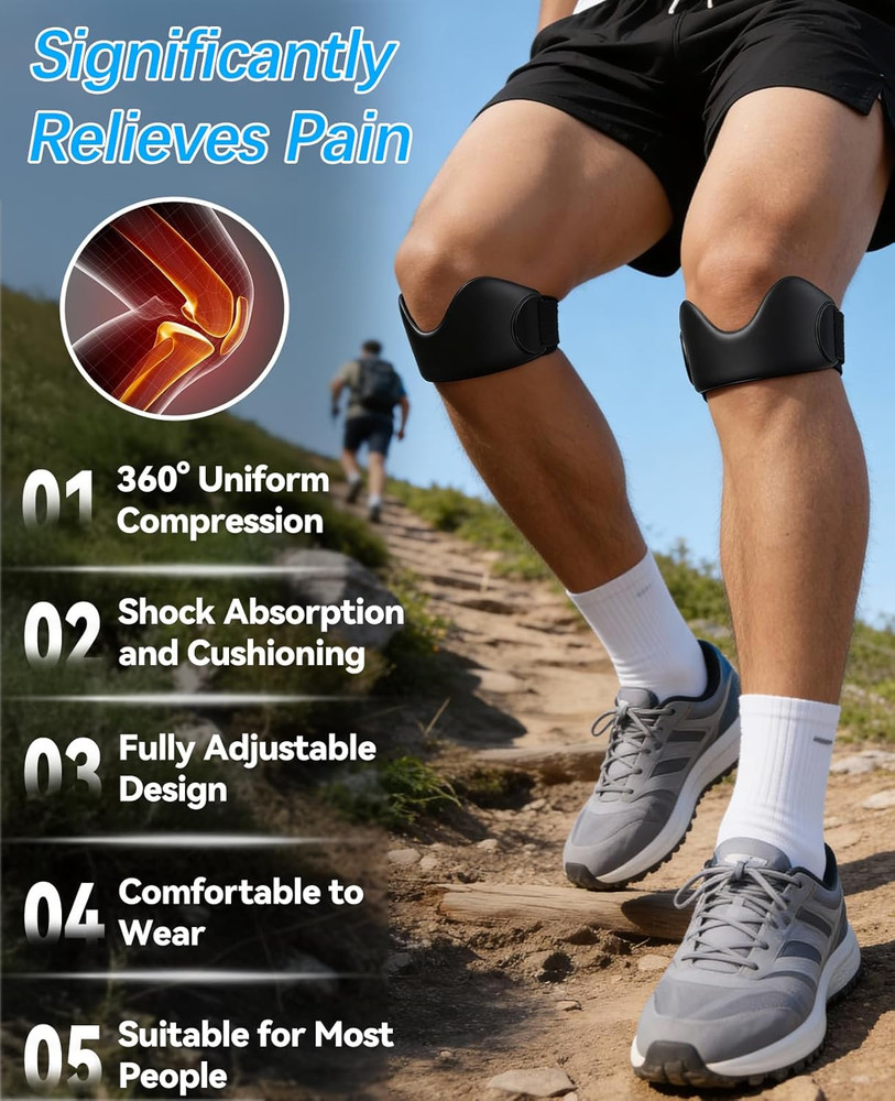 Silicone Patellar Tendon Support Strap 2 Pack, Adjustable Patella Bands for K…