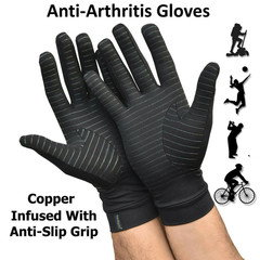 2 Pairs Copper Compression Gloves Finger Support Anti Arthritis Hand Pain Relief