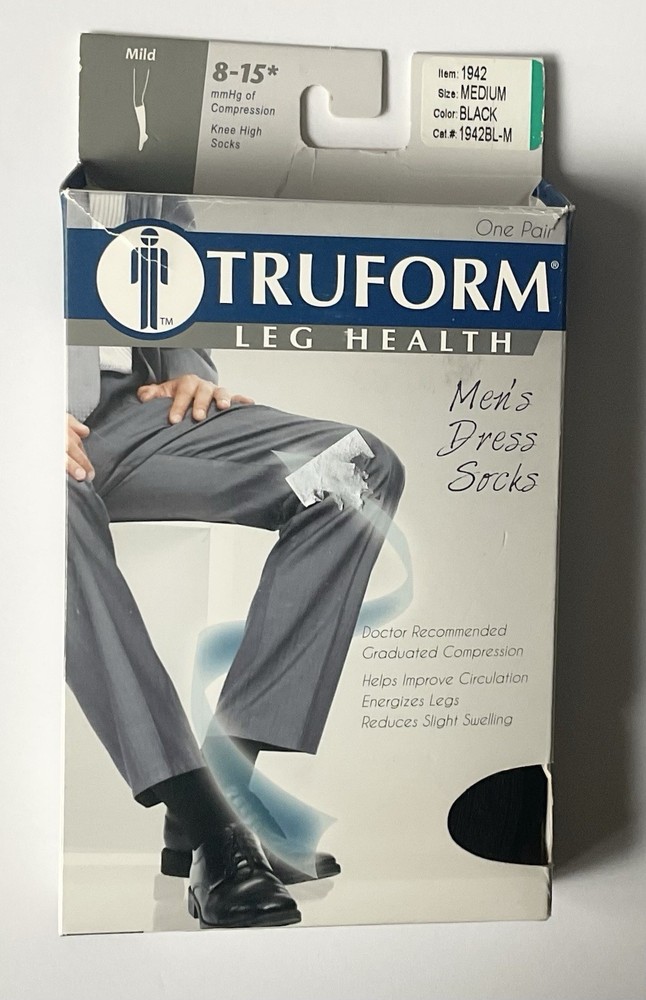 Truform Leg Health – Medium (7.5 – 10) Black Knee High Men’s Dress Socks – 1942