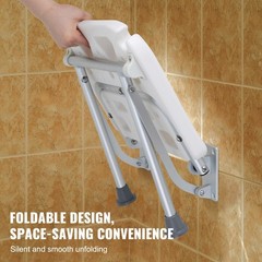 Folding Wall-Mounted Shower Seat – Space-Saving Bench, 500 lbs Capacity for Seni
