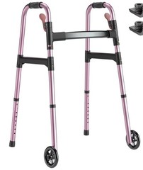 HOMLAND Lightweight Folding Walker for Seniors Rose Pink 5″ Wheels, 350 lb
