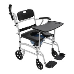 220lbs Shower Commode Chair Mobility Wheelchair Bedside Toilet Seat with Casters