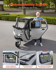 VEVOR 3-Wheel Enclosed Mobility Scooter for Seniors 650lbs Capacity 3-Seater