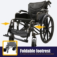 Folding Manual Transport Wheelchair 18″ Seat w/Front & Rear Locking Hand Brakes