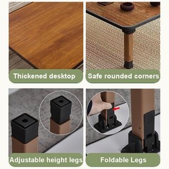 WIKLMOTH Japanese Wooden Folding Tea Coffee Table 70x70cm Floor Tatami Low Table