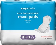Amazon Basics Thick Maxi Pads with Wings for Periods – Extra Heavy Size 5