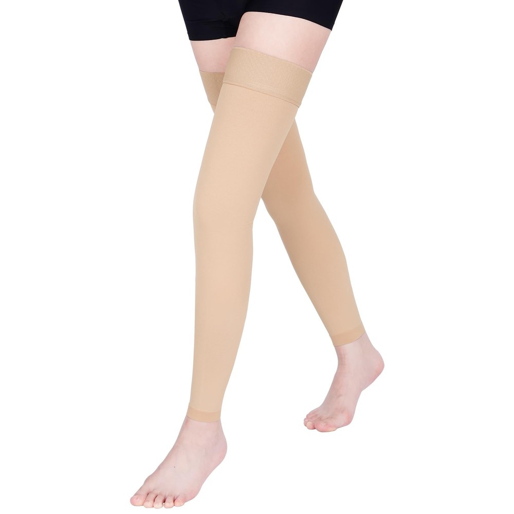 Wegitcs 15-20 mmHg Compression Stockings for Women & X-Large, Beige/Footless