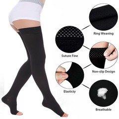 Thigh High Open Toe Compression Hose 20-30 mmHg Opaque Stockings For Unisex