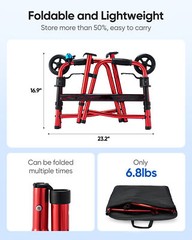 6.8lbs Lightweight Folding Walkers for Seniors Travel 2 Wheels 350lb Capacity