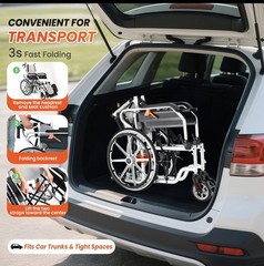3-in-1 Reclining Foldable Wheelchair Lay-Flat Bed, 265 lb, Headrest