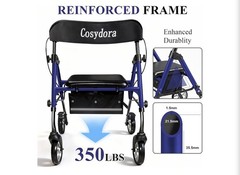 Cosydora HW-R402KD Rollator Walker with Seat, 15 lb Lightweight 8″ Wheels, Blue