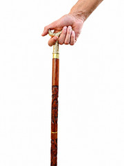 Antique Style Floral Brass Handle with 36in Carved Wood Walking Cane Collapsible