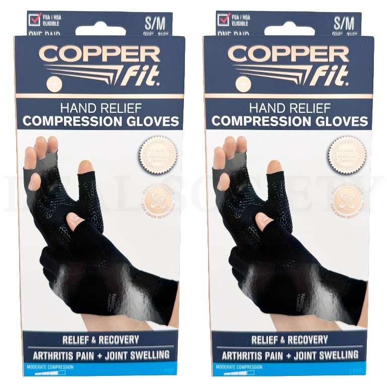 Copper Fit Unisex Hand Relief Compression Gloves Small/Medium Lot of 2 Pairs
