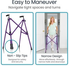 Vive Mobility Lightweight Folding Walker Purple Narrow Compact Portable Travel