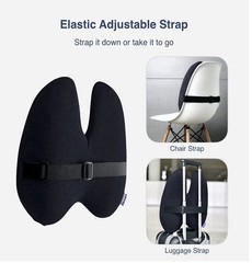 NEW Cushion Lab Lumbar Pillow Back Support Cushion Office Chair Car Black Strap
