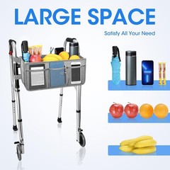 Upgraded Grey Walker Basket with Cup Holder – Foldable Large Capacity Design