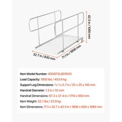 1000LBS HeavyDuty Aluminum Wheelchair Ramp 71.1×32.7in Handrails Adjustable Legs
