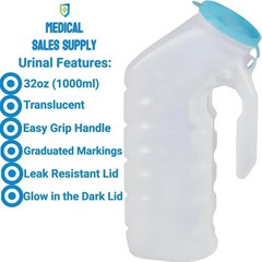 Male Urinal Glow in The Dark Lid 32oz/1000ml Pack of 3 Portable Pee Bottle…