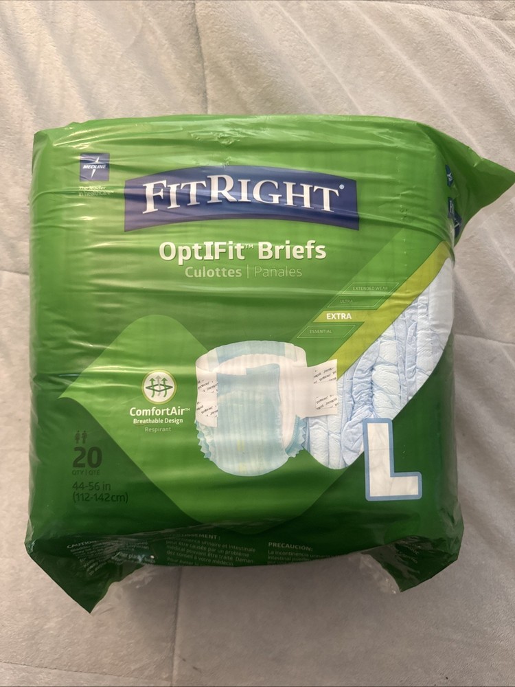 Medline FitRight OptIFit Briefs Adult Diapers w/Tabs, L, Unisex 44in-56in 20ct