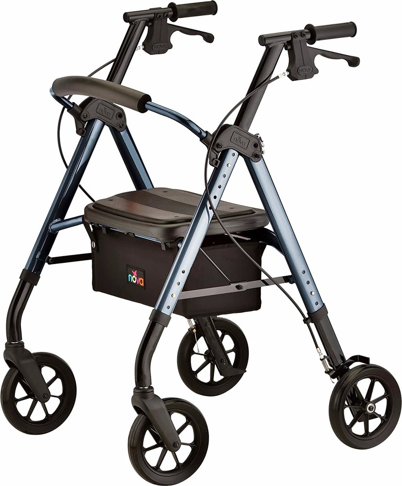 NOVA Star DX Heavy Duty Rollator Walker – Xtra Wide 8″ Wheels, Blue – Open Box