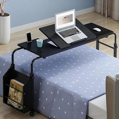 Overbed Table with Wheels Mobile Bed Desk for Laptop Adjustable Height & Length
