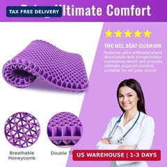 Gel Seat Cushion, for Long Sitting -Double Thick Gel Seat Cushion Breathable Hon