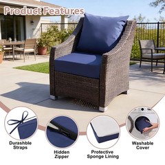 MuaMelop Outdoor Deep Seat Cushion Set, 24×24 24*24+5.75/25*22.5″, Navy Blue