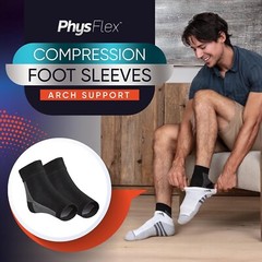 PHYSFLEX COMPRESSION FOOT SLEEVE ARCH SUPPORT PLANTAR FASCIITIS BLACK SZ S QTY 2