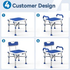 Heavy Duty Shower Chair 500lbs with Arms, Back & Adjustable Height