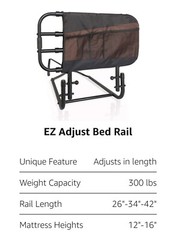 EZ Adjust Bed Rail, Adjustable Senior Bed Rail and Bed Assist Grab Bar #8000