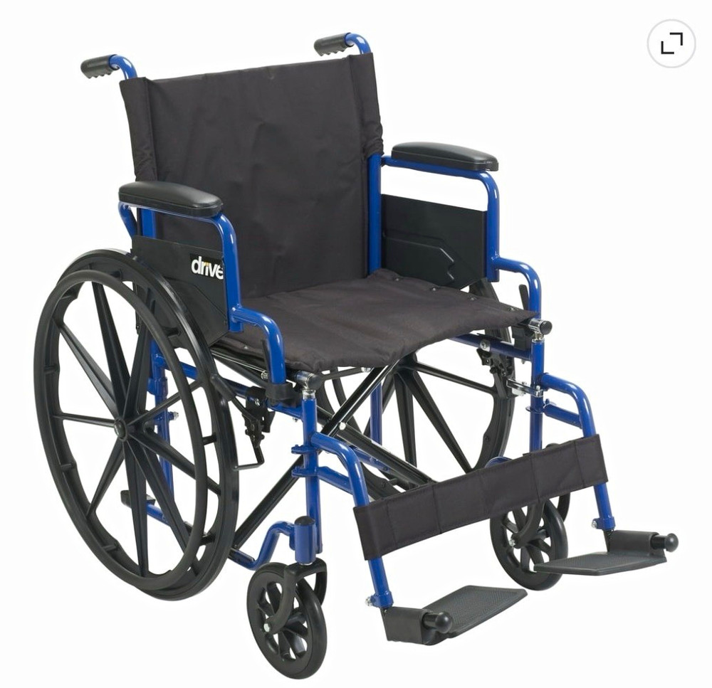 Drive Manual Wheelchair Blue/Black Foldable Flip-Back Arms Swing-Away 250 lb