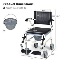4-in-1 Bedside Commode Chair w/ Wheel Commode Wheelchair w/Detachable Bucket