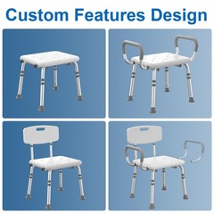 Adjustable Shower Chair with Padded Armrests & Back | Heavy-Duty Bath Seat for E
