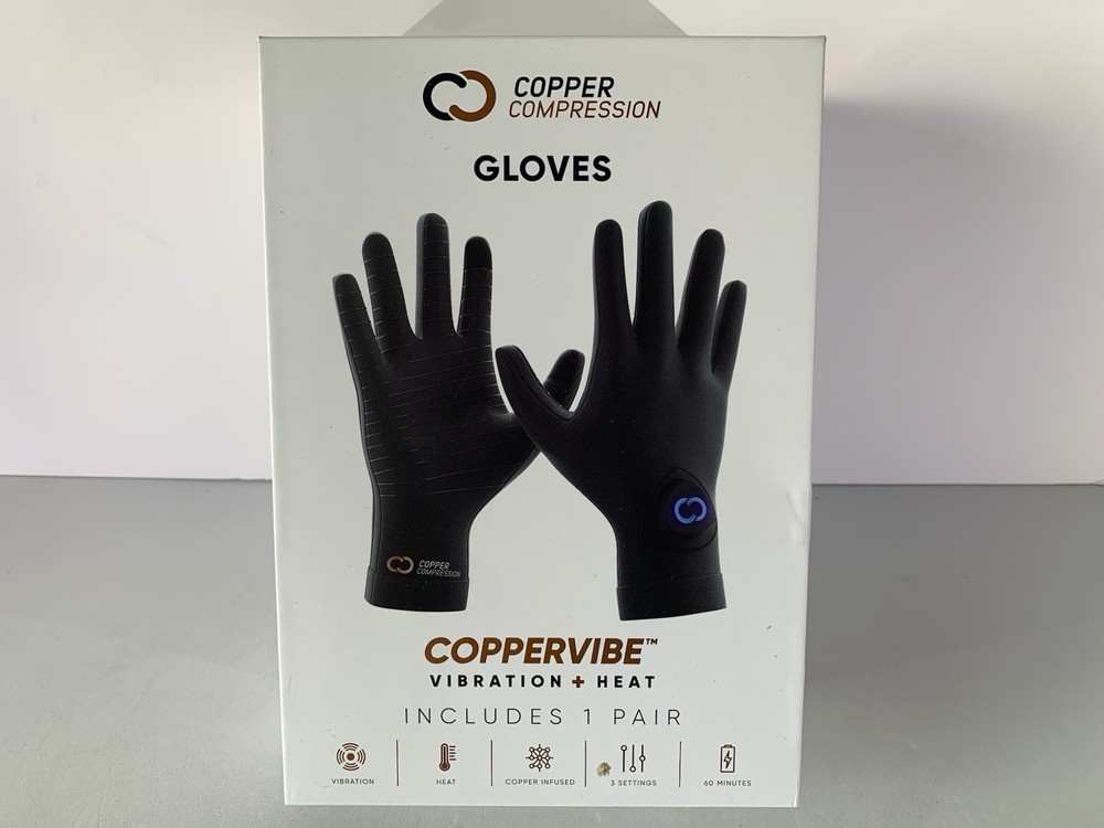 Copper Compression CopperVibe Vibration Heat Therapy Gloves Black (1 Pair)
