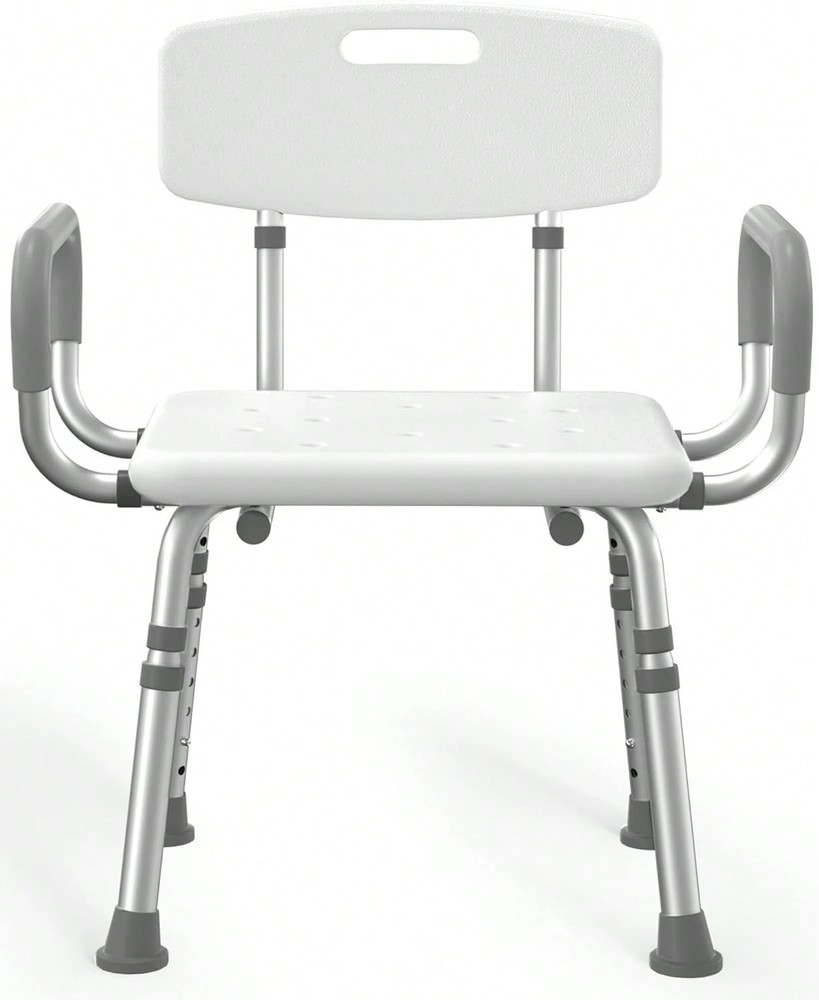 400lbs Heavy Duty Shower Chair w/ Arms & Back Adjustable Medical Bath Seat White