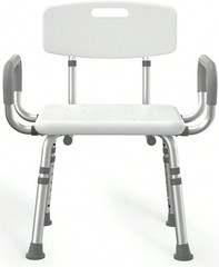 400lbs Heavy Duty Shower Chair w/ Arms & Back Adjustable Medical Bath Seat White