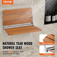 Wall-Mounted Folding Teak Shower Seat 20.9x16in 500lb Load Capacity