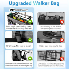 Walker Bag, Multi Pockets Folding Walker Basket Tote Bag with Cup Holder