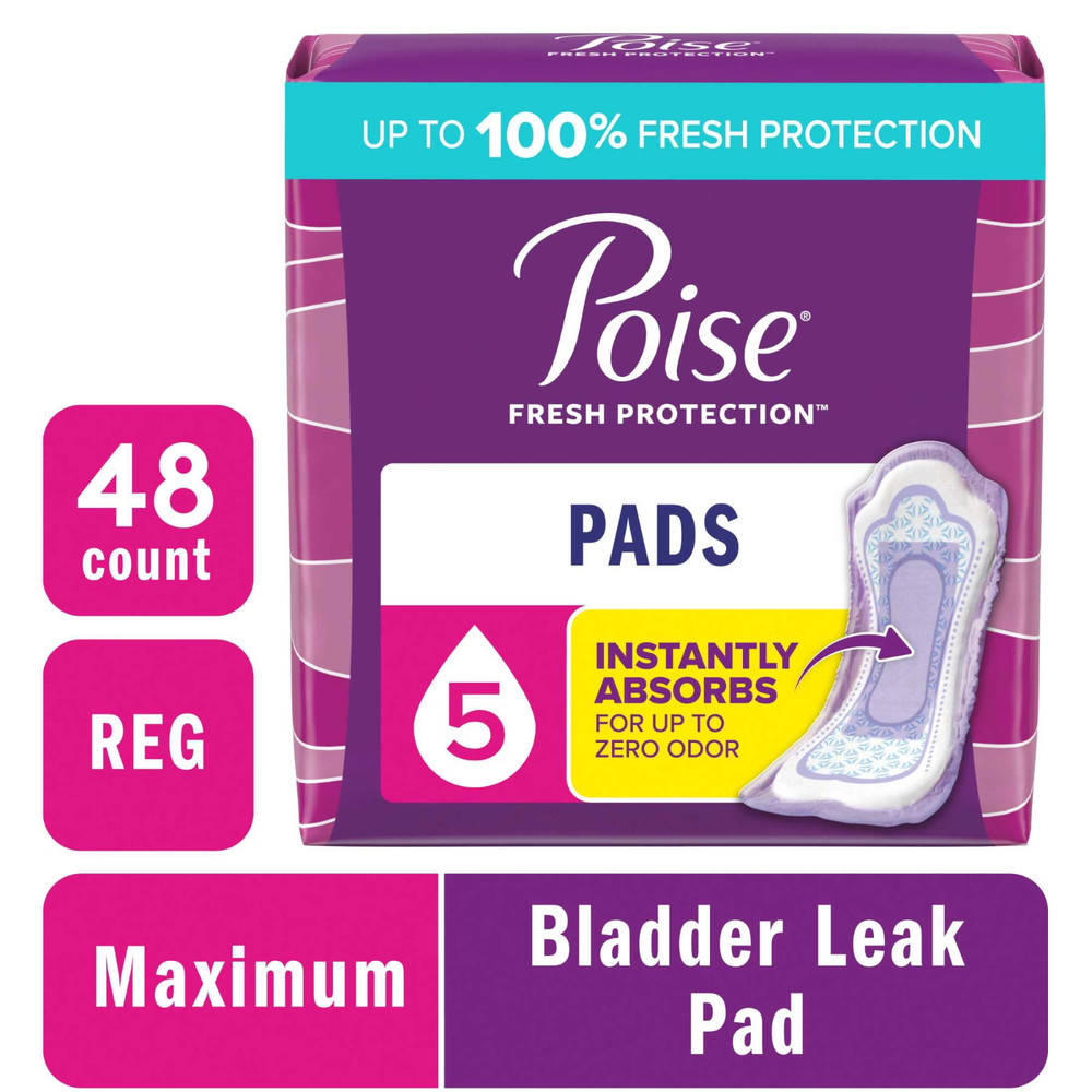 Poise MAXIMUM Absorbency Regular Incontinence Pads 48 Count