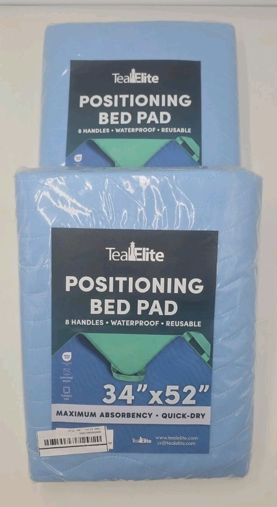 2 Teal Elite Washable Positioning Bed Pad with 8 Reinforced Handles – 34″x52″