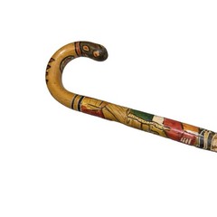 Hand Carved Wooden Cane Walking Stick Mexican Aztec Hand Painted Made in Mexico