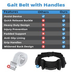 MKEFMEI Gait Belt Transfer with Handles, Medical Safety 7-Handles, Black