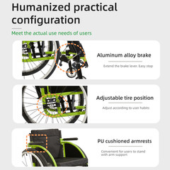 Aluminum Alloy Foldable Lightweight Wheelchair 24″ Quick Release Wheels Green